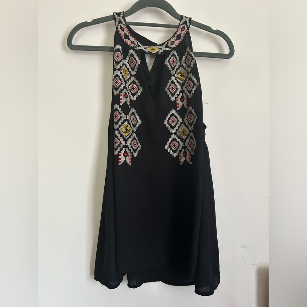 THML Black embroidered tank top